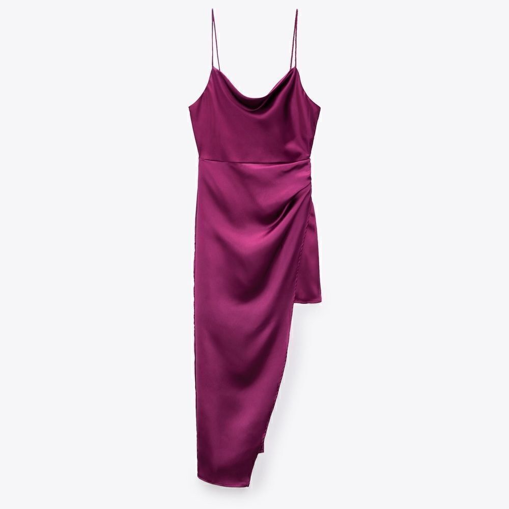 Zara SATIN EFFECT ASYMMETRIC DRESS New - Picture 11 of 12